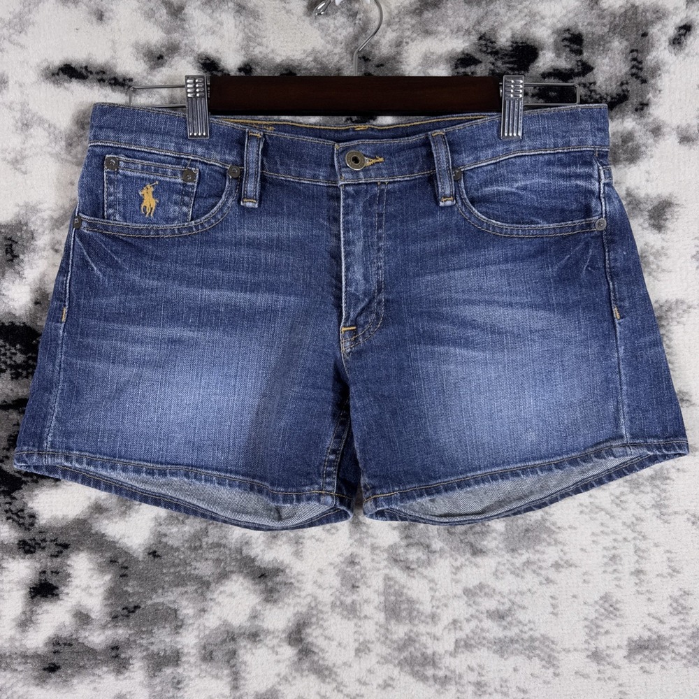 Ralph Lauren Sport Shorts Womens 28 Denim Pony Pocket Logo Cotton Stretch Casual